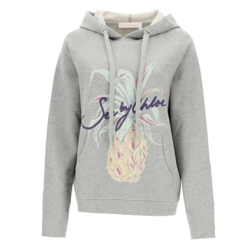 See By Chloe pineapple print gray hoodie